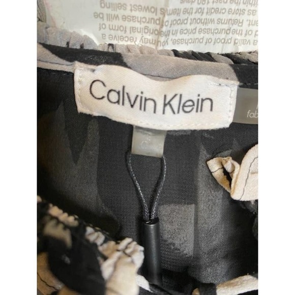 Calvin Klein Women's Printed Chiffon Peasant Blouse Sz Medium Black/White - Picture 5 of 6